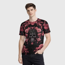 Мужская футболка 3D И череп и розы - фото 2