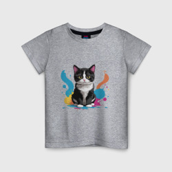 Кот акварелька – Детская футболка хлопок с принтом купить со скидкой в -20%