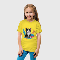 Детская футболка хлопок Кот акварелька - фото 2