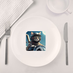 Набор: тарелка + кружка Котик мотоциклист  - фото 2