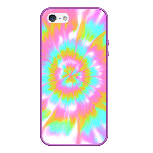 Чехол для iPhone 5/5S матовый Tie-Dye кислотный в стиле барби, цвет фиолетовый