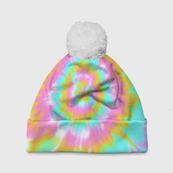 Шапка 3D c помпоном Tie-Dye кислотный в стиле барби