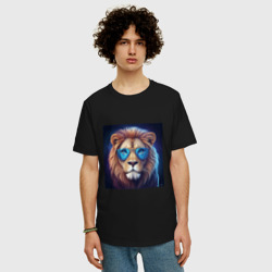Мужская футболка хлопок Oversize Морда льва в очках - фото 2