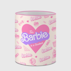 Кружка с полной запечаткой Барби-студентка: розово-бежевый паттерн  - фото 2