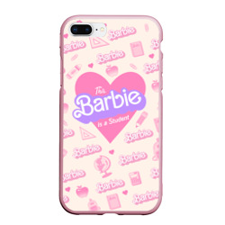 Чехол для iPhone 7Plus/8 Plus матовый Барби-студентка: розово-бежевый паттерн 