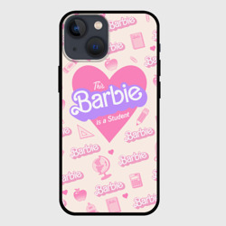 Чехол для iPhone 13 mini Барби-студентка: розово-бежевый паттерн 