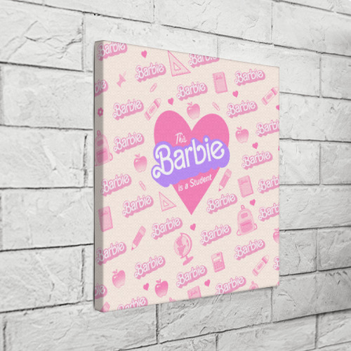 Холст квадратный Барби-студентка: розово-бежевый паттерн , цвет 3D печать - фото 3