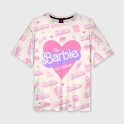 Женская футболка oversize 3D Барби-студентка: розово-бежевый паттерн 