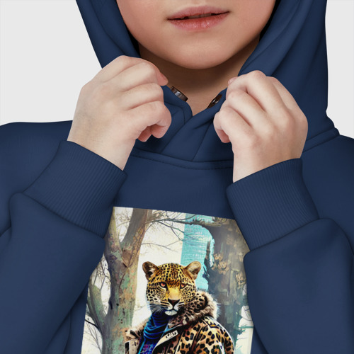 Детское худи Oversize хлопок Городской леопард - нейросеть, цвет темно-синий - фото 7