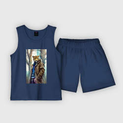 Детская пижама с шортами хлопок Городской леопард - нейросеть