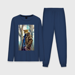 Мужская пижама с лонгсливом хлопок Городской леопард - нейросеть