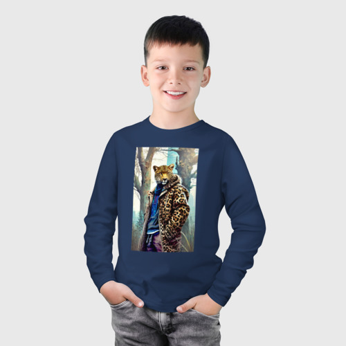 Детский лонгслив хлопок с принтом Городской леопард - нейросеть, фото на моделе #1