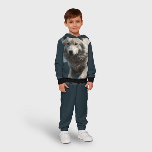 Детский костюм с толстовкой 3D Белый волк вожак стаи, цвет черный - фото 3