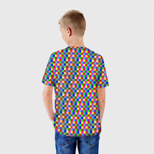 Детская футболка 3D Разноцветные маленькие квадраты, цвет 3D печать - фото 4