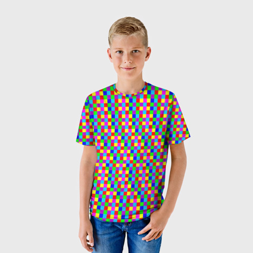 Детская футболка 3D Разноцветные маленькие квадраты, цвет 3D печать - фото 3