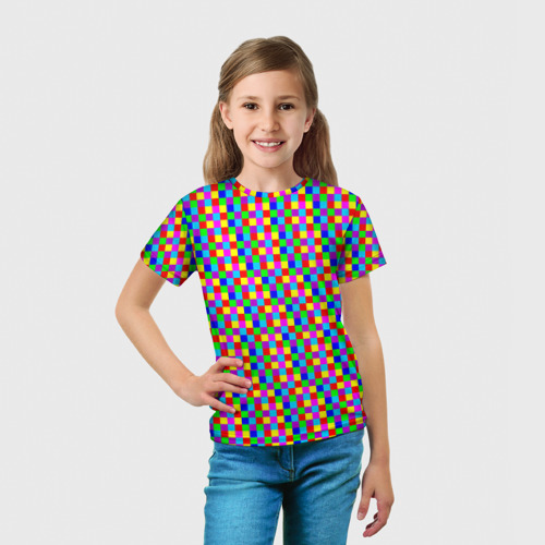 Детская футболка 3D Разноцветные маленькие квадраты, цвет 3D печать - фото 5