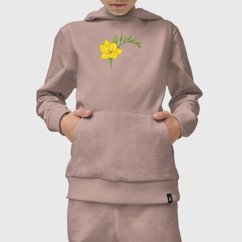 Детский костюм с толстовкой хлопок с принтом Фрезия желтая цветок, вид сбоку #3