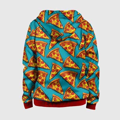 Детская толстовка 3D на молнии Кусочки пиццы на синем фоне, цвет красный - фото 2