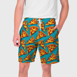 Мужские шорты 3D Кусочки пиццы на синем фоне