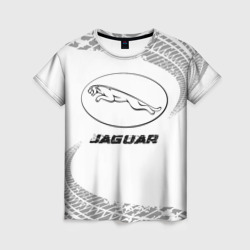 Женская футболка 3D Jaguar speed на светлом фоне со следами шин