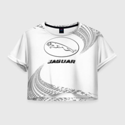 Женская футболка Crop-top 3D Jaguar speed на светлом фоне со следами шин