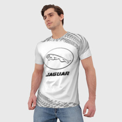 Мужская футболка 3D Jaguar speed на светлом фоне со следами шин - фото 2