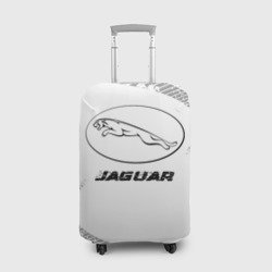 Чехол для чемодана 3D Jaguar speed на светлом фоне со следами шин