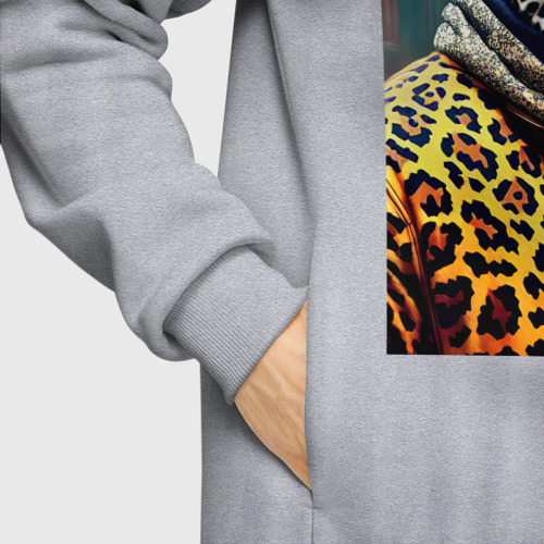 Мужское худи Oversize хлопок Крутой леопард житель мегаполиса, цвет меланж - фото 8