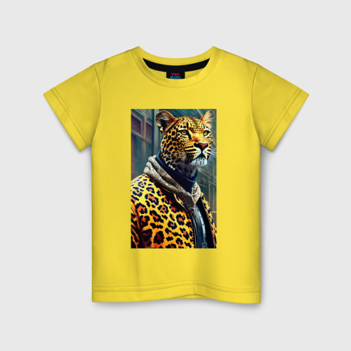Детская футболка хлопок Крутой леопард житель мегаполиса, цвет желтый