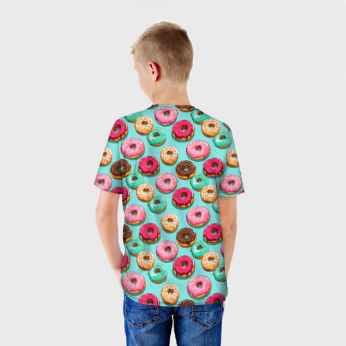Детская футболка 3D Разноцветные пончики паттерн, цвет 3D печать - фото 4