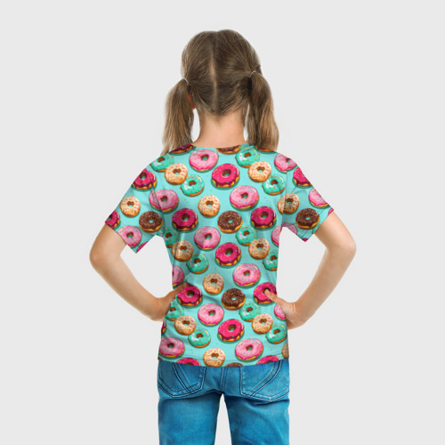 Детская футболка 3D Разноцветные пончики паттерн, цвет 3D печать - фото 6