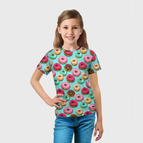 Детская футболка 3D Разноцветные пончики паттерн, цвет 3D печать - фото 5