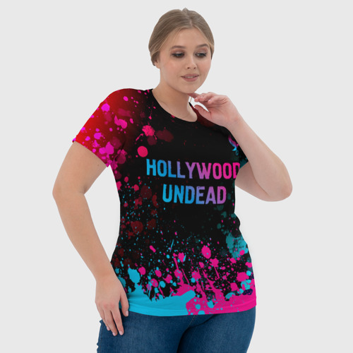 Женская футболка 3D Hollywood Undead - neon gradient: символ сверху, цвет 3D печать - фото 6