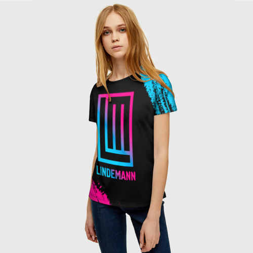 Женская футболка 3D с принтом Lindemann - neon gradient, фото на моделе #1