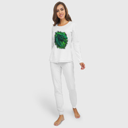 Женская пижама с лонгсливом хлопок Дракон 2024 зеленый - фото 2