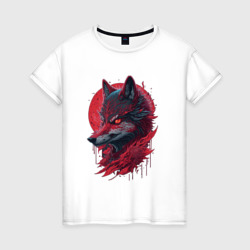 Женская футболка хлопок Красный сверепый волк