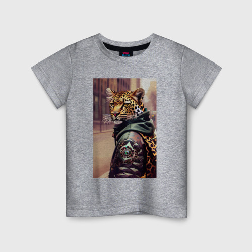 Детская футболка хлопок Cool leopard - urban style - neural network, цвет меланж