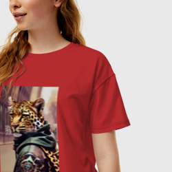 Женская футболка хлопок Oversize Cool leopard - urban style - neural network - фото 2