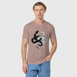 Мужская футболка хлопок Змеи инь и янь - черное белое - фото 2