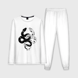 Мужская пижама с лонгсливом хлопок Змеи инь и янь - черное белое