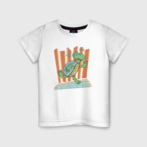 Детская футболка из хлопка с принтом Черепаха бежит, вид спереди №1