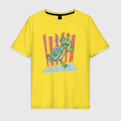 Мужская футболка хлопок Oversize с принтом Черепаха бежит, вид спереди #2