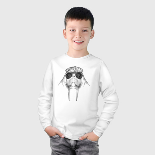 Детский лонгслив хлопок Морж модный, цвет белый - фото 3
