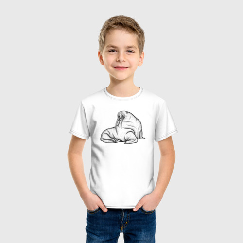 Детская футболка хлопок с принтом Морж, фото на моделе #1