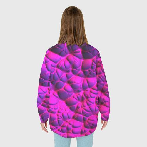 Женская рубашка oversize 3D с принтом Объемная розовая  текстура, вид сзади #2