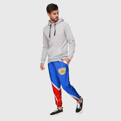 Мужские брюки 3D Герб РФ - white sport, цвет 3D печать - фото 3