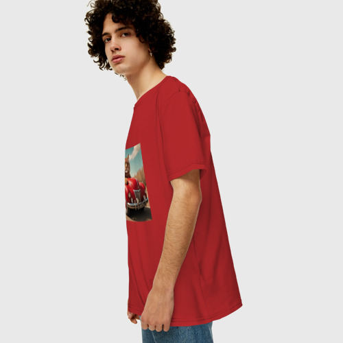 Мужская футболка хлопок Oversize Большой кот автомобилист винтажная серия, цвет красный - фото 5