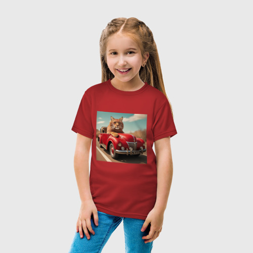 Детская футболка хлопок с принтом Большой кот автомобилист винтажная серия, вид сбоку #3