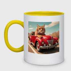 Кружка двухцветная Большой кот автомобилист винтажная серия