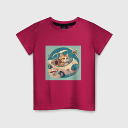 Детская футболка хлопок Милый котик в космосе